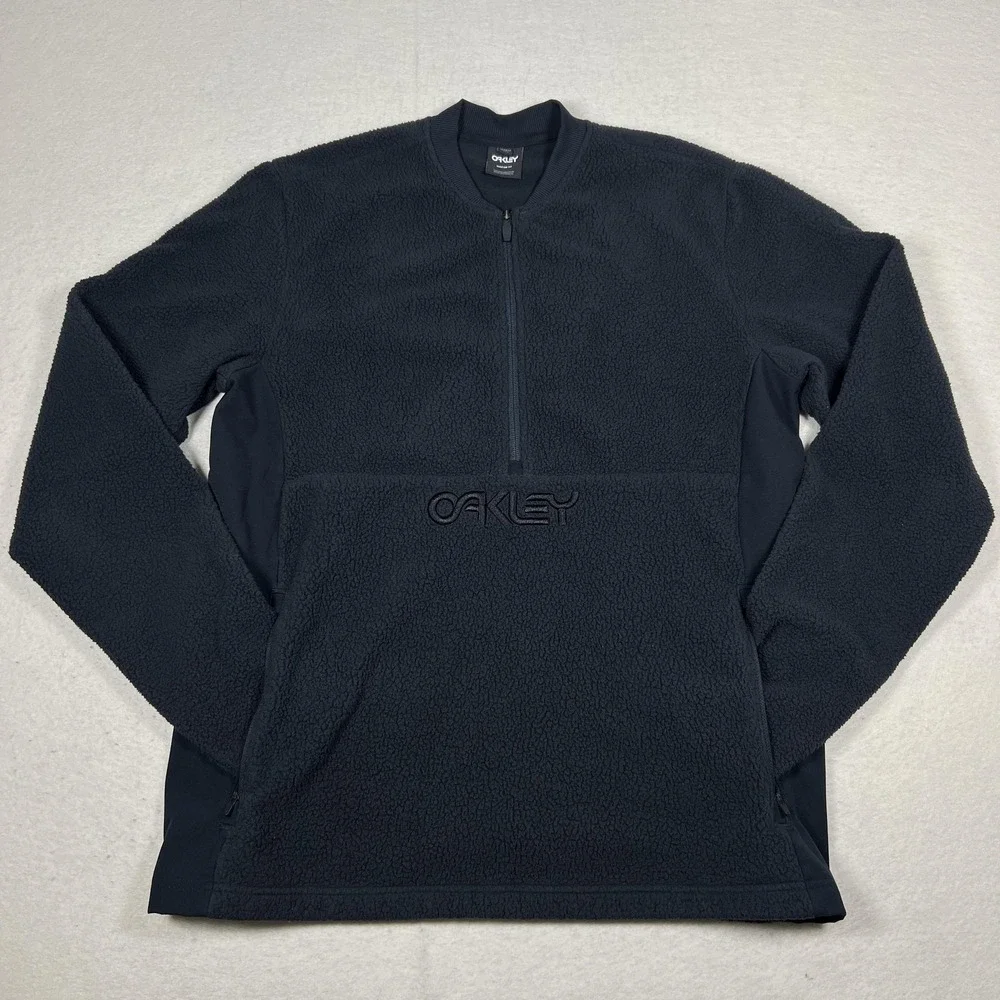 Oakley Fluffy 1/2‎ Zip Fleece Jacket Mens M Blue Sherpa Pullover Custom Fit Logo